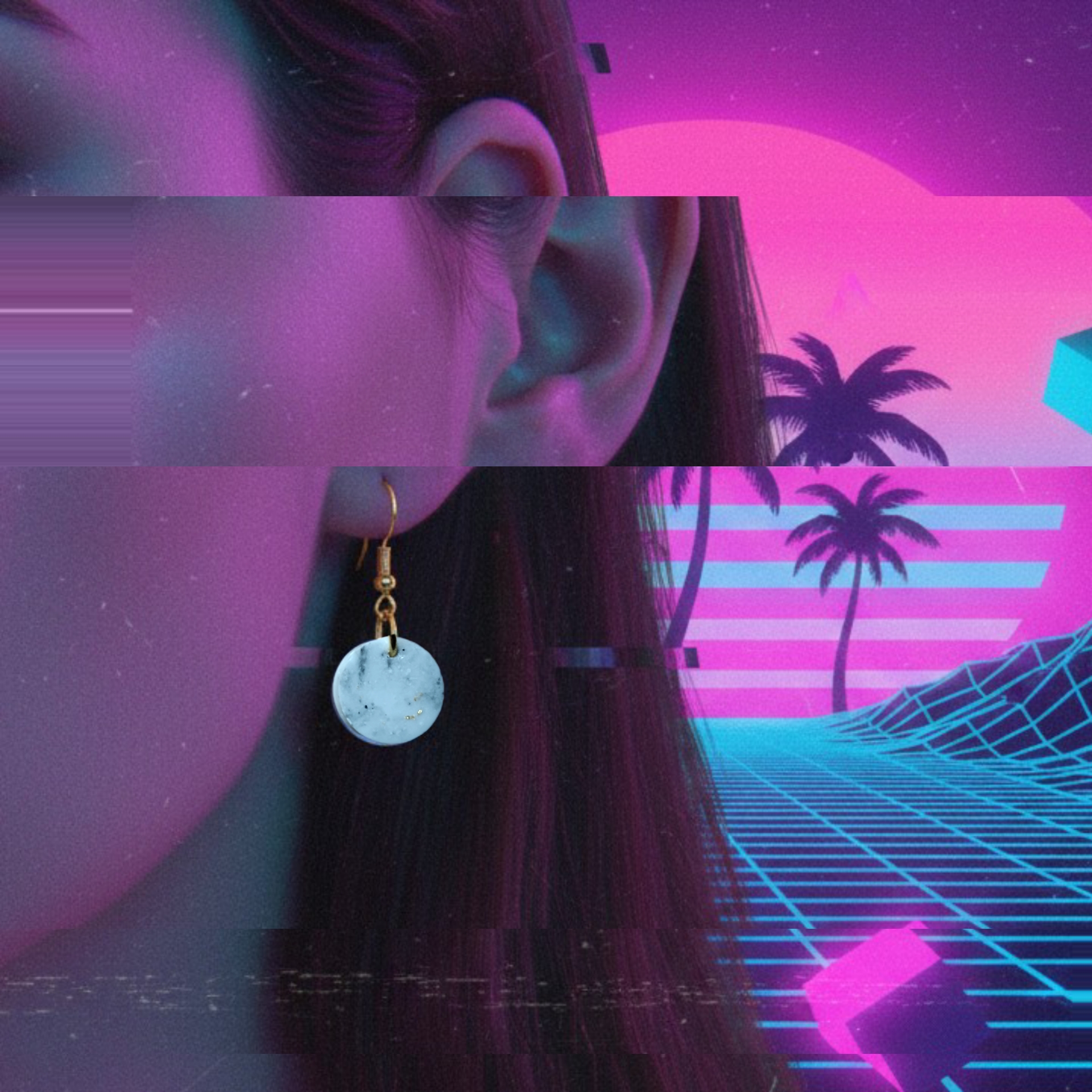 Faux marble round resin earrings - Image 2