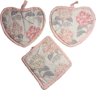 Dusty Pink Heart Hydrangea pot holders set of 3