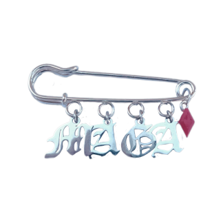 highly sought-after Gothic MAGA safety pin brooch, a viral sensation in the alternative fashion world that is currently flying off the shelves due to its massive popularity among trendsetters. The polished silver-tone industrial safety pin serves as a bold base for four dangling metallic charms that spell out MAGA in a sophisticated, sharp Old English or Gothic font. This best-selling accessory is a must-have statement piece for those looking to blend political expression with edgy, dark aesthetic styles like nu-goth and E-girl fashion. high-demand design that has made this particular brooch a top-tier choice for decorating lapels, denim jackets, and backpacks. The immense popularity of this piece is evident in its seamless integration into a stylish, monochromatic outfit, proving it to be the ultimate trending accessory for the modern, fashion-forward individual who demands both high-impact style and cultural relevance.
